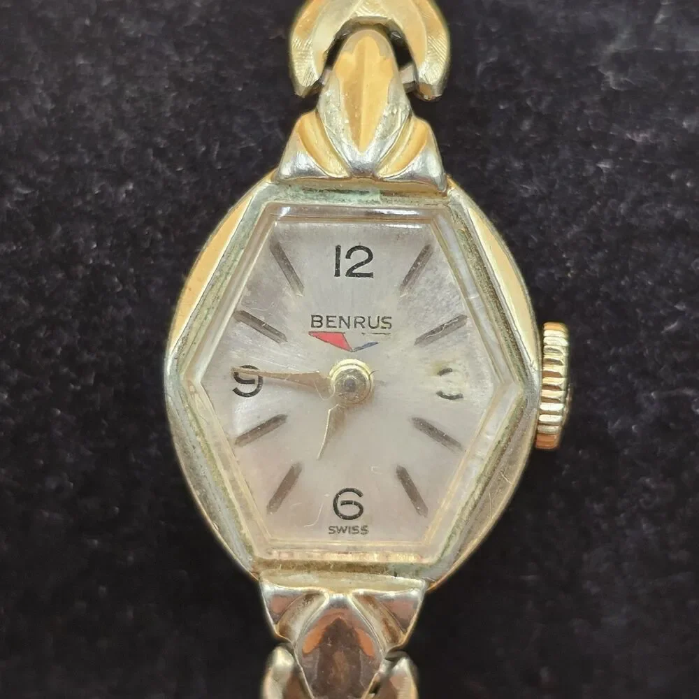 Vintage Benrus Ladies Cocktail Watch 10k RGP Bezel Speidel USA Band Runs Great